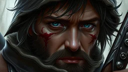 fantasy huntsman portrait battle-scarred human male