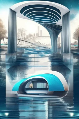 Water metro design, modern, sophisticated, futuristic, assume year to be 2100