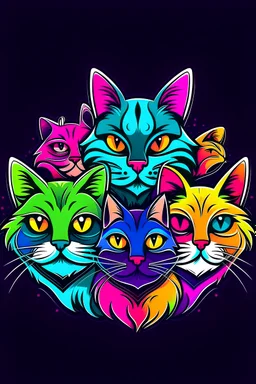 a logo for a group named fmadao. must have 5 cats. make it fun and vibrant and colorful