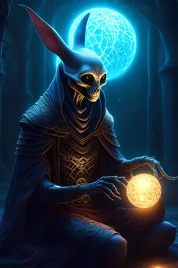 a digital painting of a rabbit holding a glowing ball, cyberpunk art, inspired by tomasz alen kopera, fantasy art, skeleton warrior, textured detailed skeleton, in style the demon seated, beeple artwork, shaman witch, official fanart behance hd, detailed painting 4k, photo of ghost of anubis, wholesome techno - shaman lady, fantasy illustration