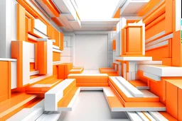 withe background with abstract orange 3d elements, they are located around the perimeter of the image, and the center of the picture remains empty without any elements