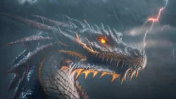 praying dragon in a thunderstorm, intricately detailed face, Professional photography, bokeh, a breathtaking background cinematic side light, close head, shot on dslr 64 megapixels sharp focus, canon lens, Hyperrealistic, concept art, 16k resolution