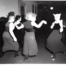 Old Creepy photo of new years eve cats dancing