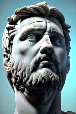 Ultra Realistic image, roman sculpture, white marble material, Lionel Messi, Laurel leaves crown, miguel angel style, chisel style, emperador, waist up portrait, epic, celestial, cinematic lighting, God light, god rays, 4k resolution, smooth details, ornate details, soft lighting, unreal engine 5, sky and clouds background.