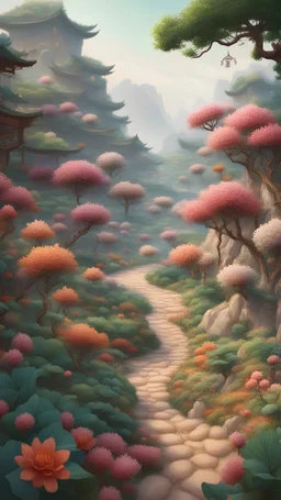 A stunning 3D artwork featuring the chickpeas in bloom in Heyuan, Guangdong, China, with intricate details, vibrant colors, and a serene natural backdrop. The work showcases the influence of traditional Chinese art with a rich color palette and expressive brushstrokes. Popular on Artstation for its elegant and high-quality renderings.