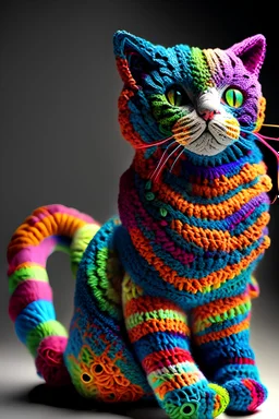 colourful crochet cat, realistic