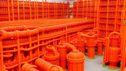 An orange color factory filled with pipes designed in Mehndi design