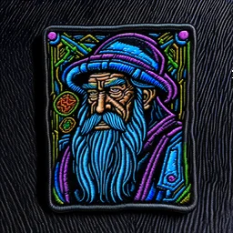 merlin the wizard in the style of cyber punk as a velcro patch