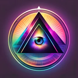 the big eye look at prism of colored light and a pyramid through lens circle-shaped in logo-style