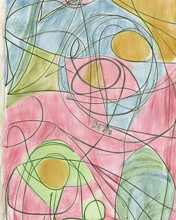 Abstract paul klee painting on pastel paper with sketchy pencil outlines