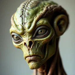 Organic with a biological mad skin texture of an alien face an animal look