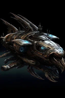 magitek spaceship, dragon, biomechanical, creature, space, zoom out, whole frame