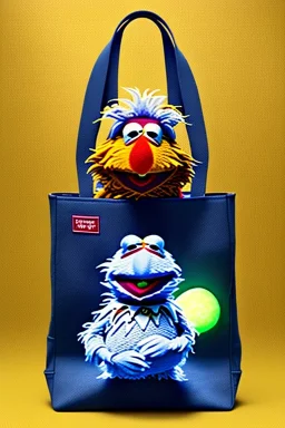 pret a porter bag made with muppet fabric, Sesame Street style, fashion photo studio, clean background, unreal engine 5, ray tracing, RTX, lumen lighting, ultra detail, volumetric lighting, 3d.