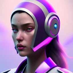 woman, rounded face, purple, round helmet, decorative color feathers, retro futuristic, latex coat, soft color, highly detailed, art stations, concept art, smooth, unreal engine 5, god rays, ray tracing, RTX, lumen lighting, ultra detail, volumetric lighting, 3d, finely drawn, high definition, high resolution.