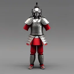 Samurai, 3d, très détaillé, corps de lion, anthropomorphique, armure argent et rouge