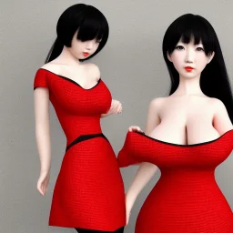 wonderfull japanese big breast, red dress, black hair, detailed pattern, pattern, template, prototype, weaving 4k, realistic,