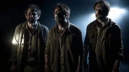 4 men zombies in adark room and spot light on top