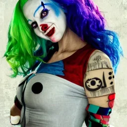 HORROR CLOWN Suicide squad oc female character animation CHARACHTER has blue hair hazel brown eyes pale tainted skin due to the vest ace chemicals