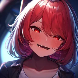 Clear Focus, High resolution, girl evil laughing, glowing red eyes, extreme close up