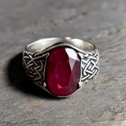 ruby signet ring with braided tungsten and titanium, celtic ring, nordic ring, viking ring, engraved carved band, runes, men's jewellery