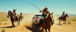 bobby stealing cars on a different star, chased by women on horses