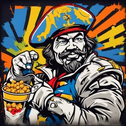 combine Captain Morgan and Captain Crunch, in graffiti stencil style