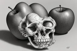 One apple, still life drawing