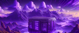 A giant server computer floating, complicated, psychedelic, purple tones, fantasy landscape, paradise, magical, high quality, 8k, digital painting, single pathway to heaven, mountains, mosaic