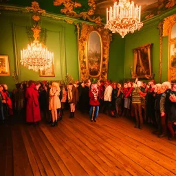 Celebration in a schloss, austrian people, ledherhosen, Austrian aesthetic, warm colors, wooden floor, forest green walls, night time, 8k, HD, cinematography, photorealistic, Cinematic, Color Grading, Ultra-Wide Angle, Depth of Field, hyper-detailed, beautifully color-coded, insane details, intricate details, beautifully color graded, Cinematic, Color Grading, Editorial Photography, Depth of Field, DOF, White Balance, 32k, Super-Resolution, Megapixel, ProPhoto RGB, VR