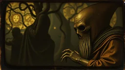 Daguerrotype close up some mysterious figures, odd background, cinematic, Hieronymus Bosch Max Ernst ambient light, by Minicavio Quollati and Marlost Endgulp, Amano, Botticelli, Alphonse Mucha