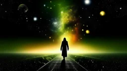 matrix universe, space, planets, god creation walking on the light