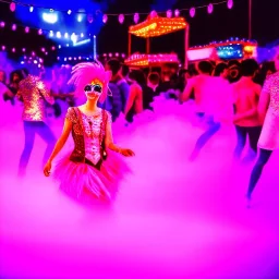 Ultra Realistic photo, medium shot view, drunken dancer women, carnival scene, steampunk. Pink hair, confeti, Sunglasses, smoking, happy, festival, red fog. highly detailed, concept art, unreal engine 5, ray tracing, RTX, lumen lighting, ultra detail, volumetric lighting, 3d, finely drawn, high definition, high resolution.