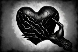 A black hand made out of black smoke violently crushing an anatomically correct heart