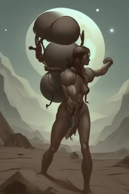 a woman carrying the weight of the earth on her back like Atlas