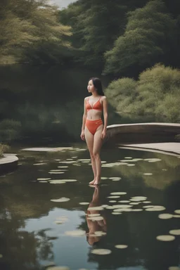 [Modern] A woman in swimsuit around a pond