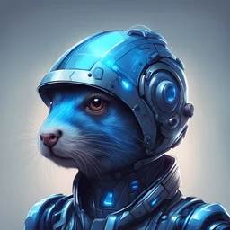 A portrait of blue cybernetic gopher wearing a futuristic helmet. Digital Art. Digital Drawing