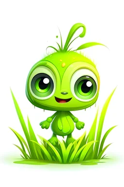 2D art for one cute grass , white background, full body, cartoon style, no shadows.