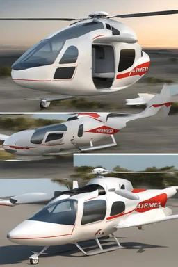 aeroplane airmed air ambulance inspired by shark with side view , quarter view and front view