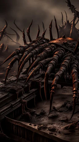 Ugly , Evil rusted hands on an old piano keyboard with spider on the keyboard