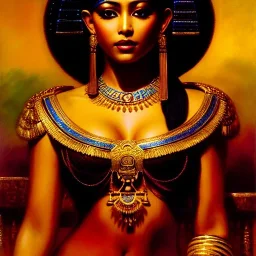 Drawing of beautiful face,busty 'cleopatra',throne,hieroglyphics,balanciaga fashion clothe painting by gaston bussiere, greg rutkowski, yoji shinkawa, yoshitaka amano, tsutomu nihei, donato giancola, tim hildebrandt, oil on canvas, cinematic composition, extreme detail,fit full head inside picture,16k