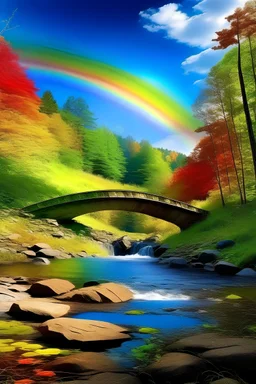 Magical Rainbow Bridge Over a Stream