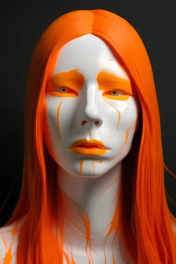 White rubber face with rubber effect in all face with orange long rubber effect hair