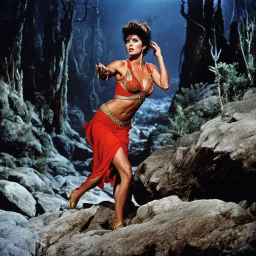 [colour picture: Jason and the Argonauts (1963)] As the night wears on, Surpanakha's vengeance knows no bounds. The forest becomes a stage for her savage dance, a symphony of pain and terror. She staggers back, her legs giving way as she finds herself a seat on a nearby rock. With trembling hands, she wipes away the tears that stream down her face, her heart heavy with despair. With a deep breath, she steadies herself, her gaze fixed on the wreckage before her. The tears still stain her cheeks,