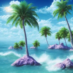 1980's aesthetic vaporwave megenta ocean waves with palm trees