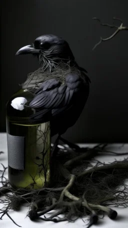black vein, human veins, mixing together a lot of them, like a forest, big and small veins a lot of them, a crow standing an alcohols bottle