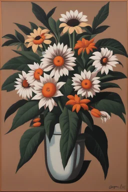 George Ault oil painting tufting tapestry exotic flowers bouquet