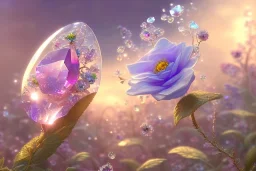 one big crystal subtle flower in a galactic ambiance with a very little beautiful fairy, transparent petals, delicate colors, in the foreground, full of details, smooth, bright sunshine，soft light atmosphere, light effect，vaporwave colorful, concept art, smooth, extremely sharp detail, finely tuned detail, ultra high definition, 8 k, unreal engine 5, ultra sharp focus