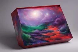 beautiful paintings of purple and green space on red rectangular box