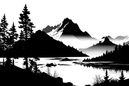 silhouette white background of beatuful scenic picture mountains from a distance scenery painting