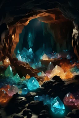 Cave with gemstones aesthetic